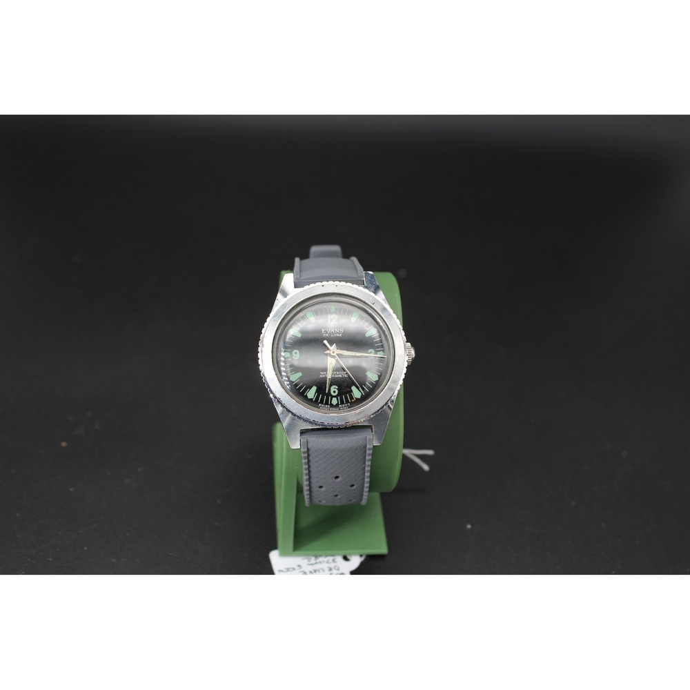 Vintage Evans De Luxe Skin Diver Watch Swiss Made Stainless Steel Grey Strap